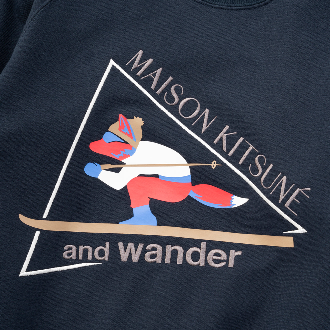 And Wander x Maison Kitsune Cotton Sweatshirt Navy - Image 9