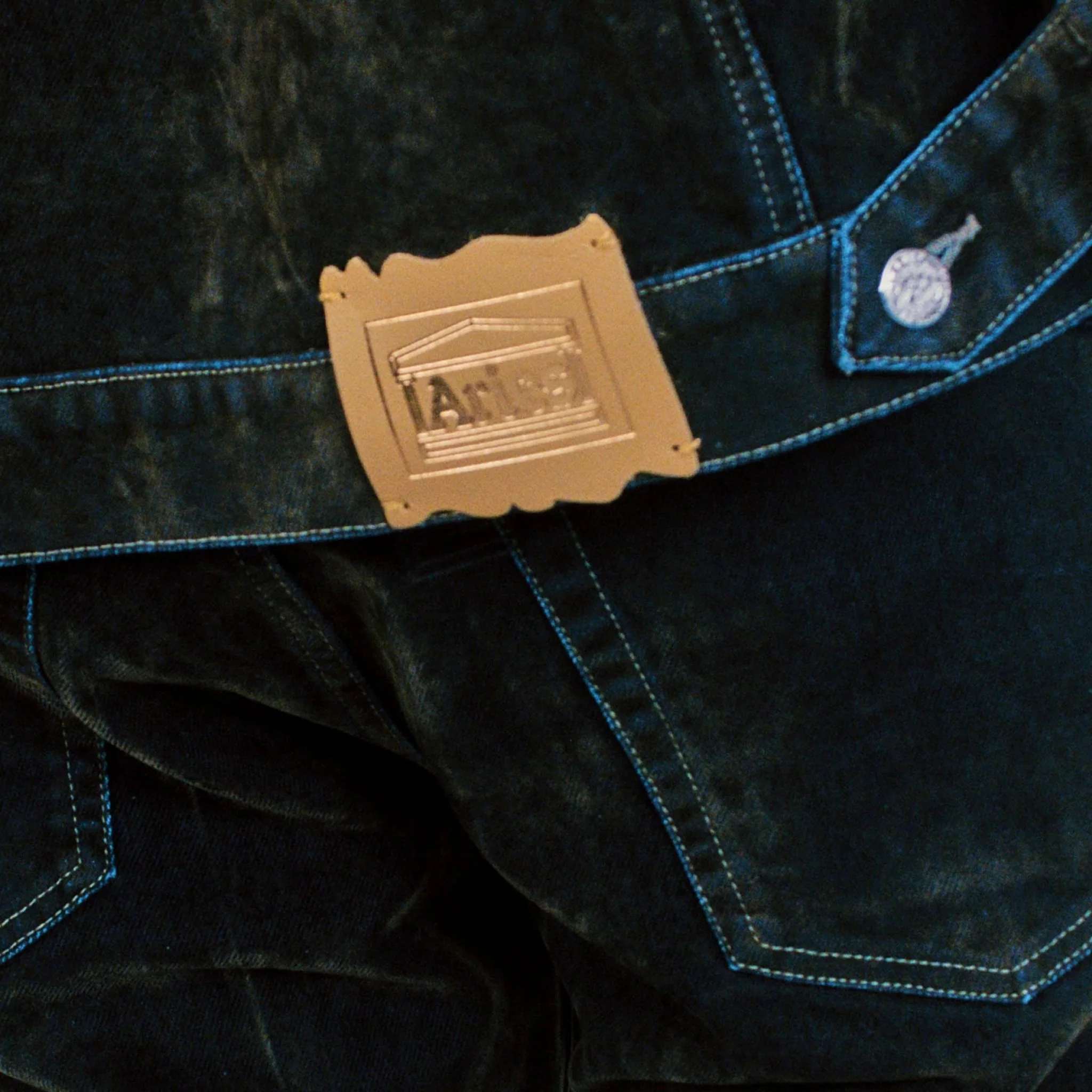 Aries Worn Flock Denim Car Coat Green - Image 5