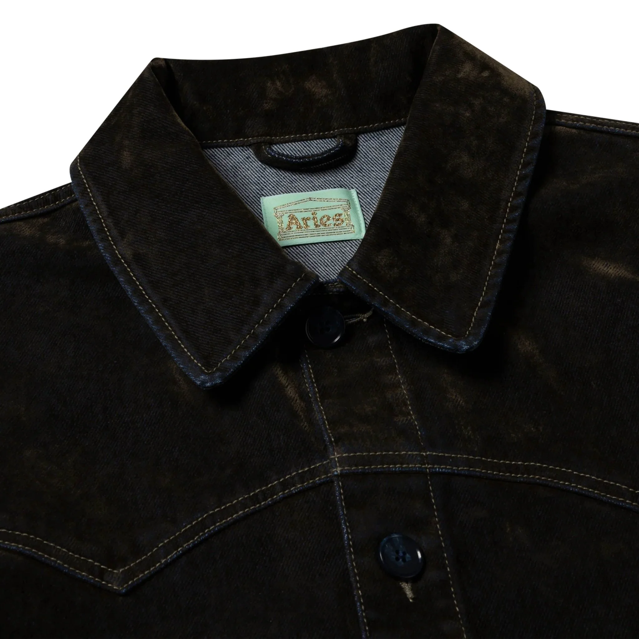 Aries Worn Flock Denim Car Coat Green - Image 6