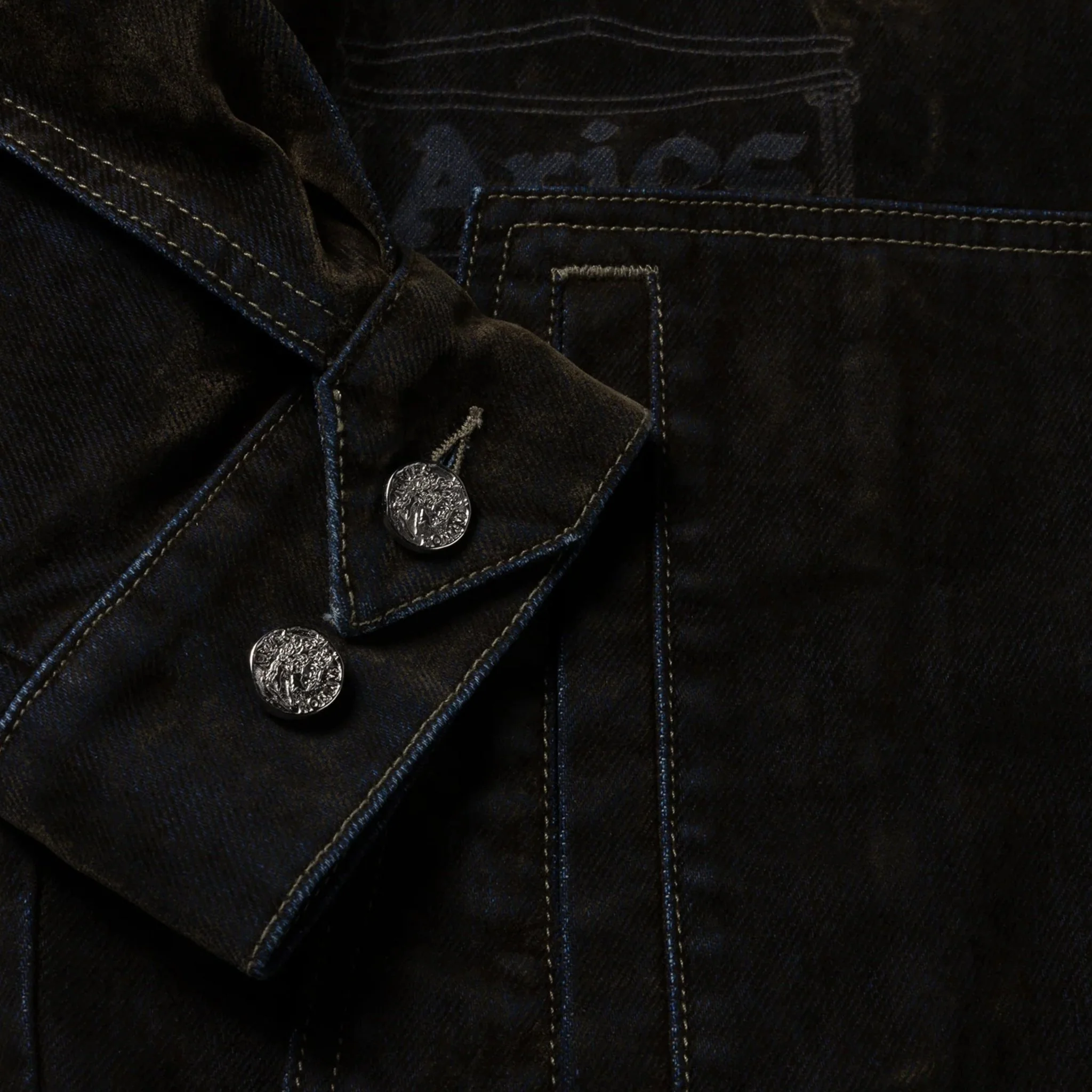 Aries Worn Flock Denim Car Coat Green - Image 7