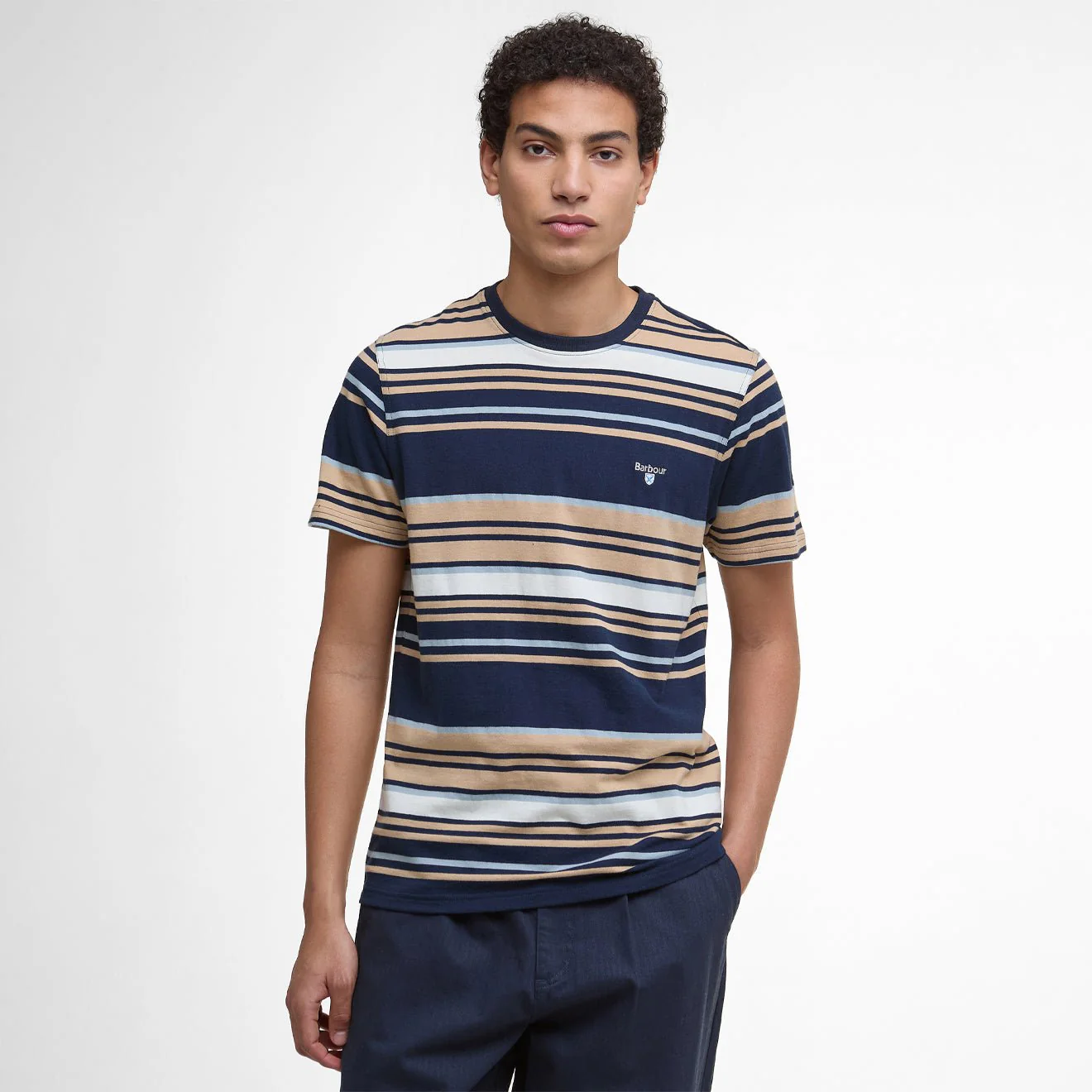 Barbour Aickmen Tailored Striped T-Shirt Navy - Image 2