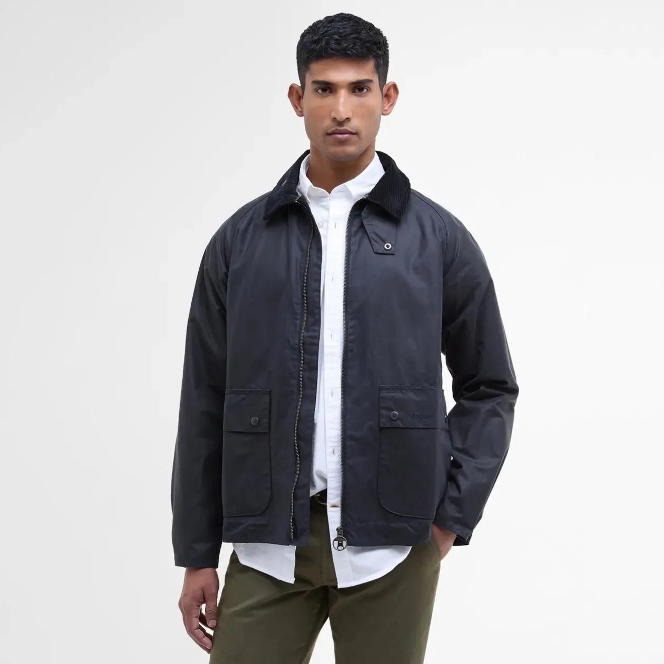 Barbour Bedale Short Waxed Jacket Navy - Image 2