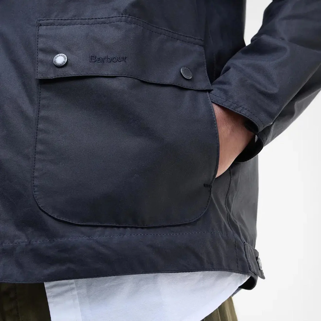 Barbour Bedale Short Waxed Jacket Navy - Image 5