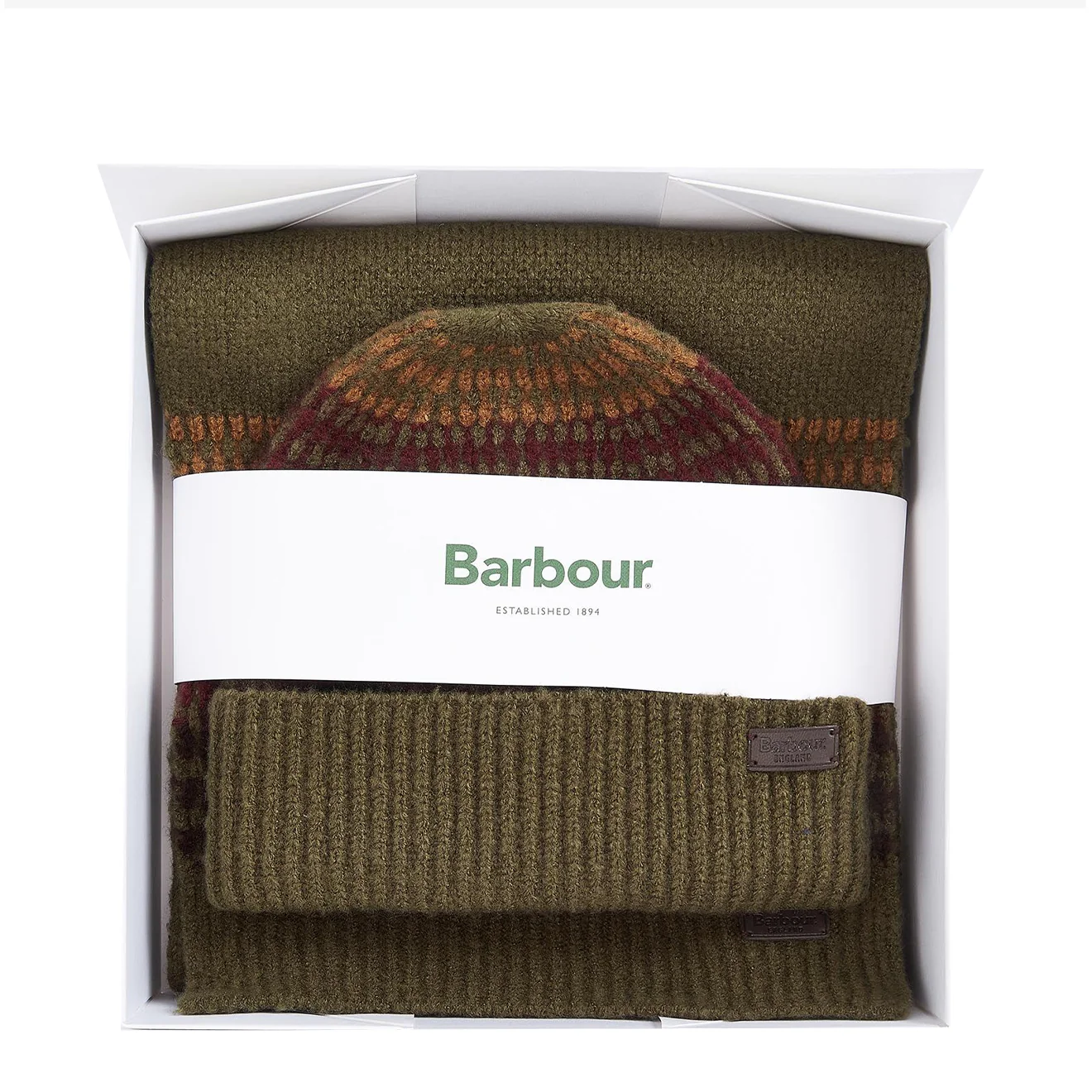Barbour Branton Beanie & Scarf Gift Set Army Green - Image 2