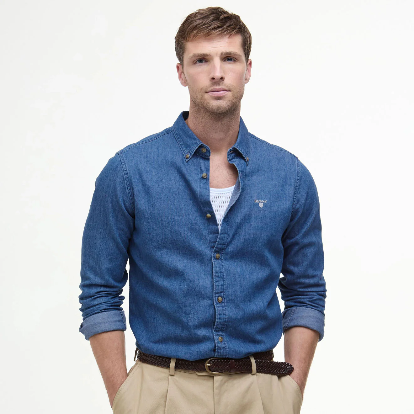 Barbour Chambray Crest Tailored Fit Shirt Chambray - Image 2