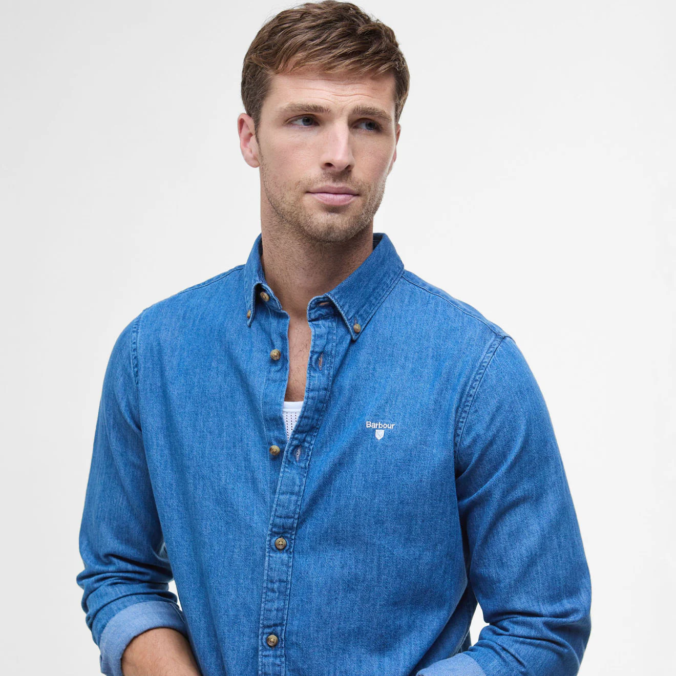Barbour Chambray Crest Tailored Fit Shirt Chambray - Image 3