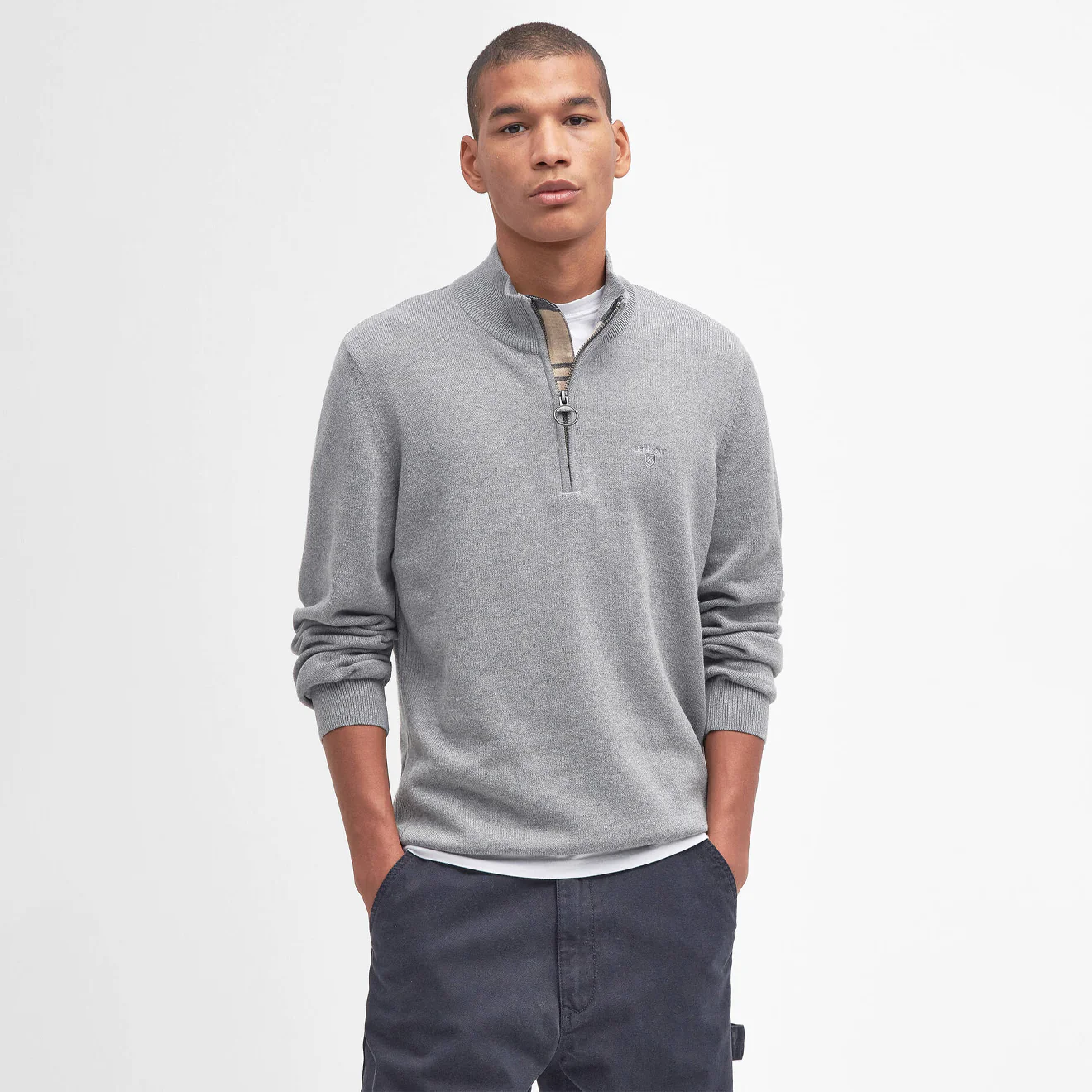 Barbour Cotton Quarter-Zip Jumper Grey Marl - Image 2