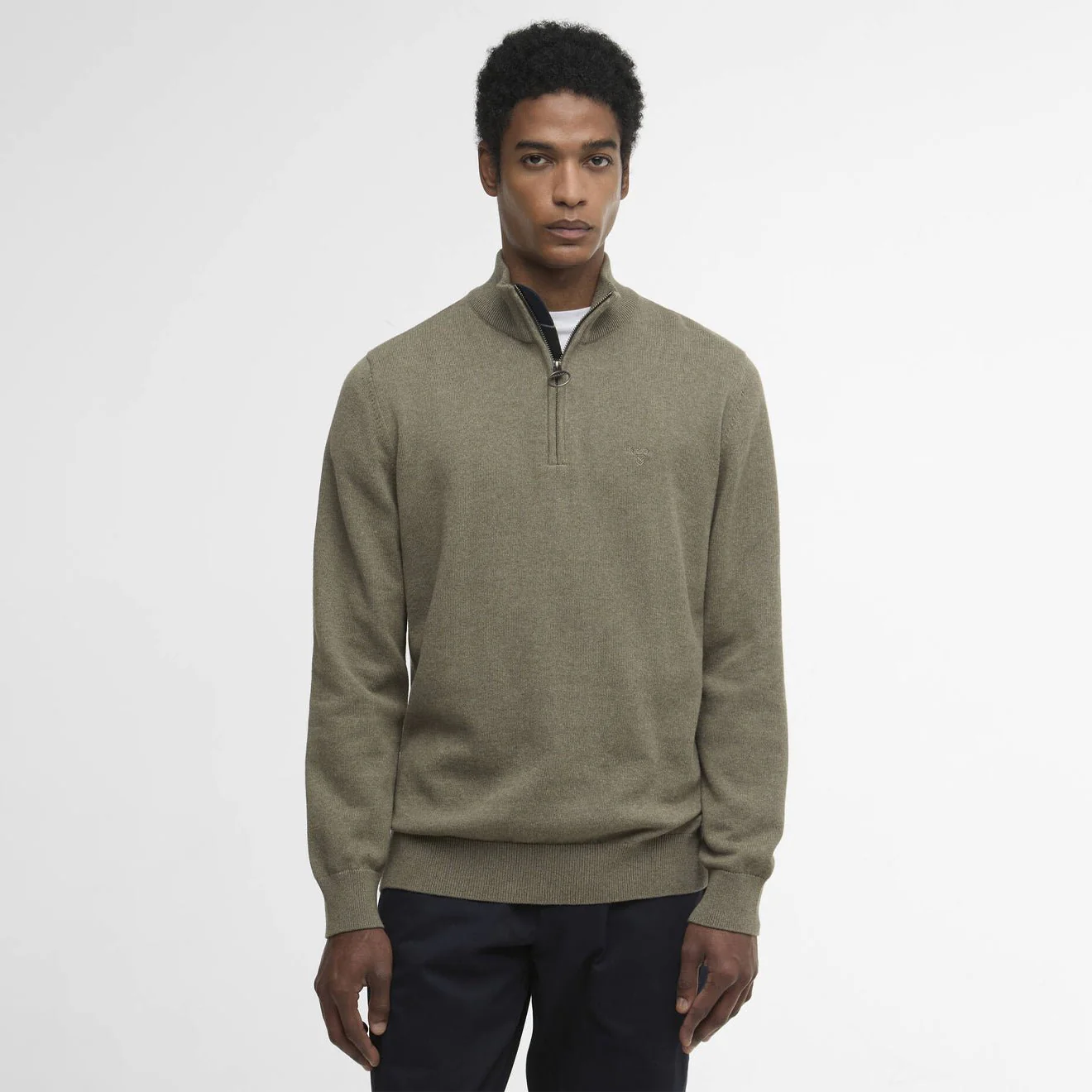 Barbour Cotton Quarter-Zip Jumper Smokey Olive - Image 2