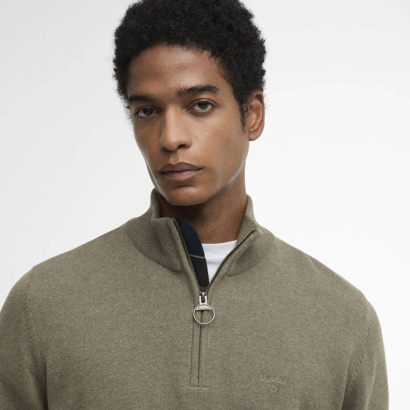 Barbour Cotton Quarter-Zip Jumper Smokey Olive - Image 4