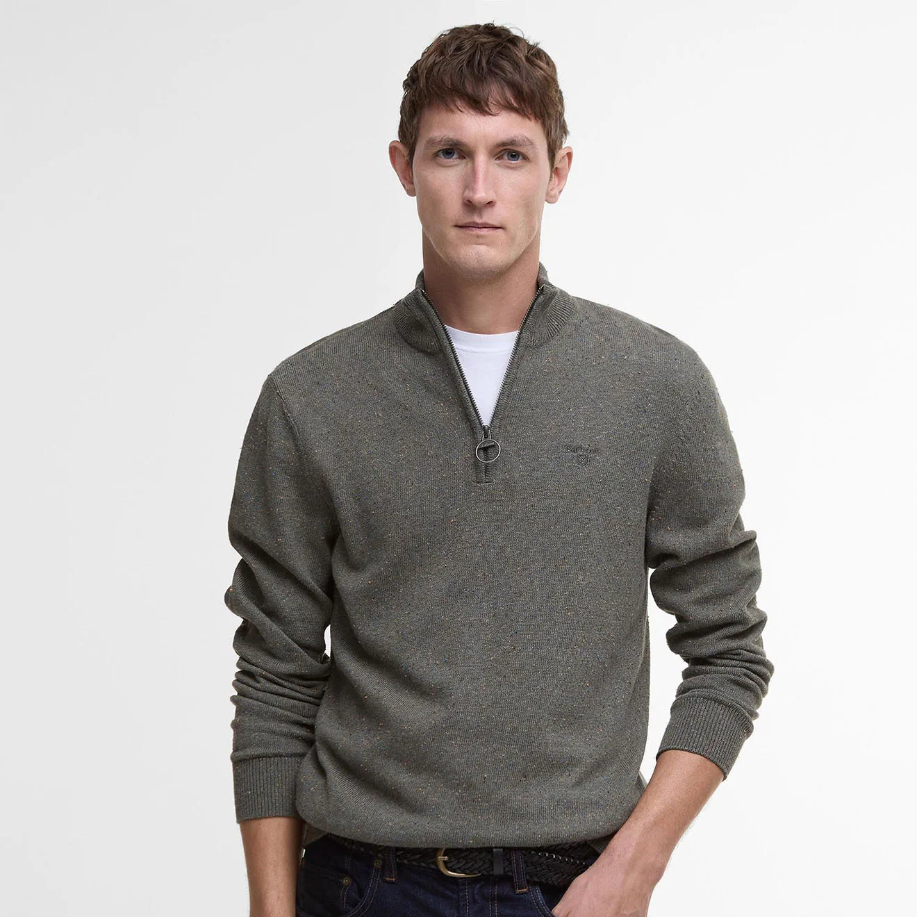 Barbour Cotton Tainsbury Half Zip Sweater Olive - Image 2