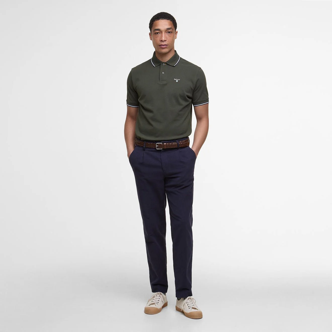 Barbour Fielding Tailored Polo Shirt Olive - Image 4