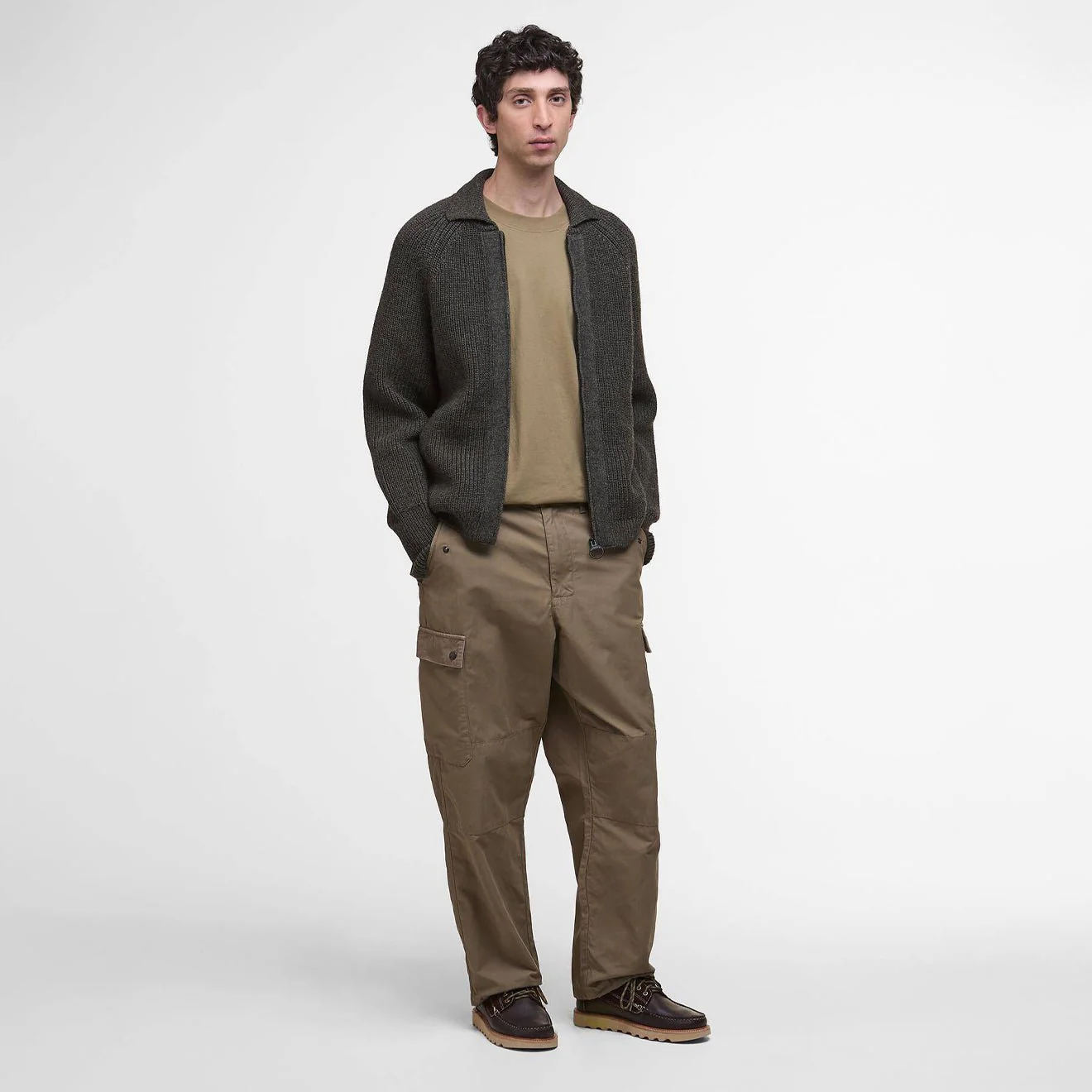 Barbour Garthman Knitted Zip Through Sweater Olive Ink - Image 2
