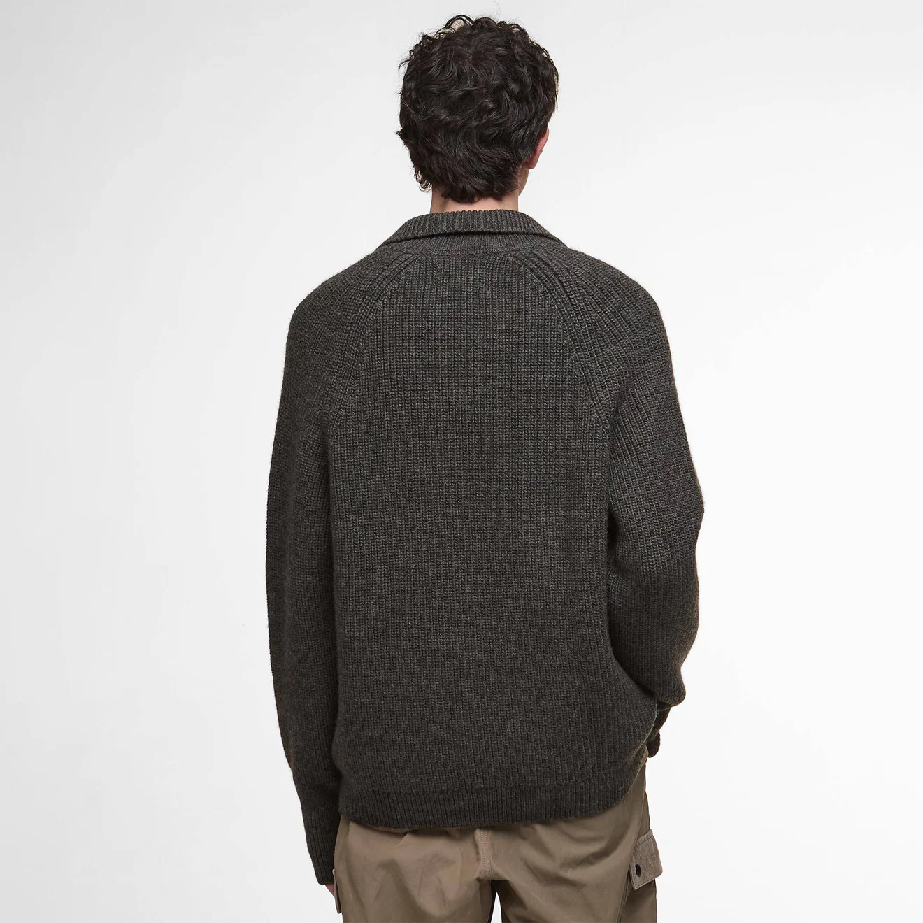 Barbour Garthman Knitted Zip Through Sweater Olive Ink - Image 3