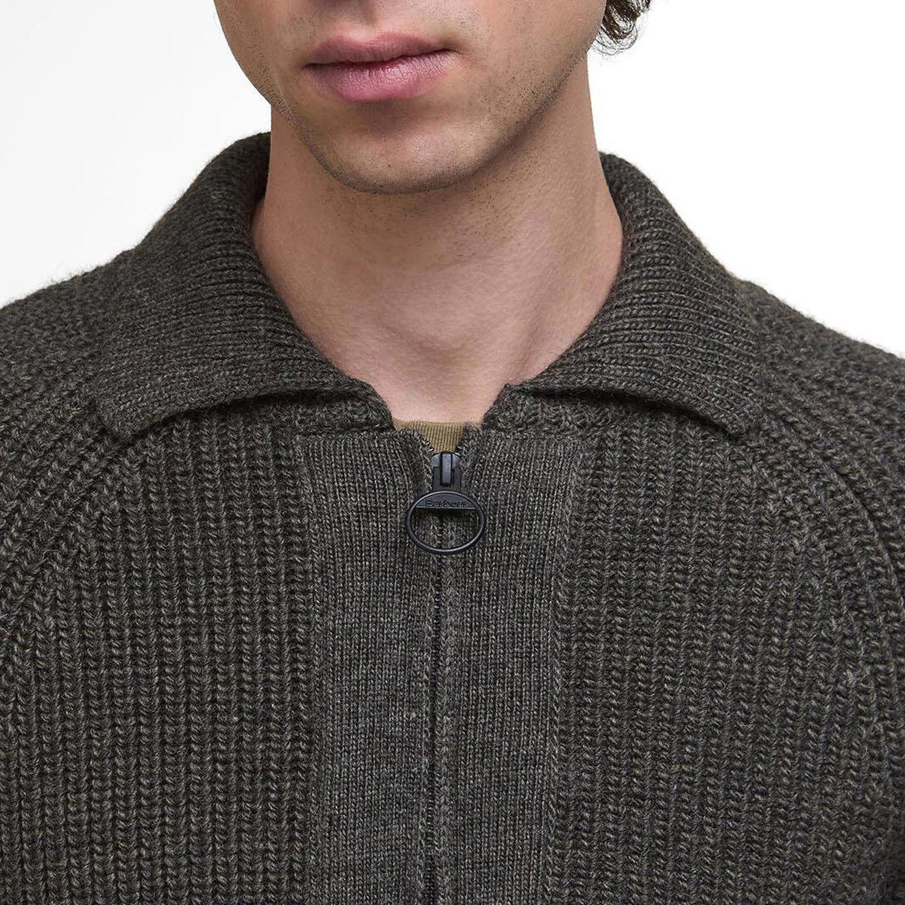Barbour Garthman Knitted Zip Through Sweater Olive Ink - Image 4