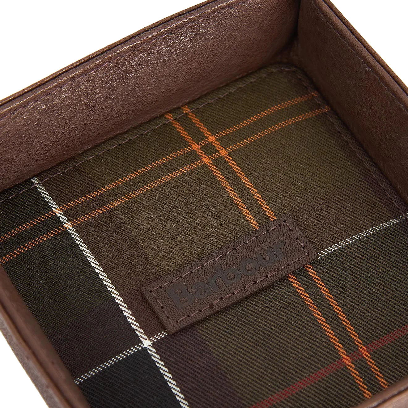 Barbour Leather Valet Tray and Card Holder Gift Set Classic Tartan / Brown - Image 3