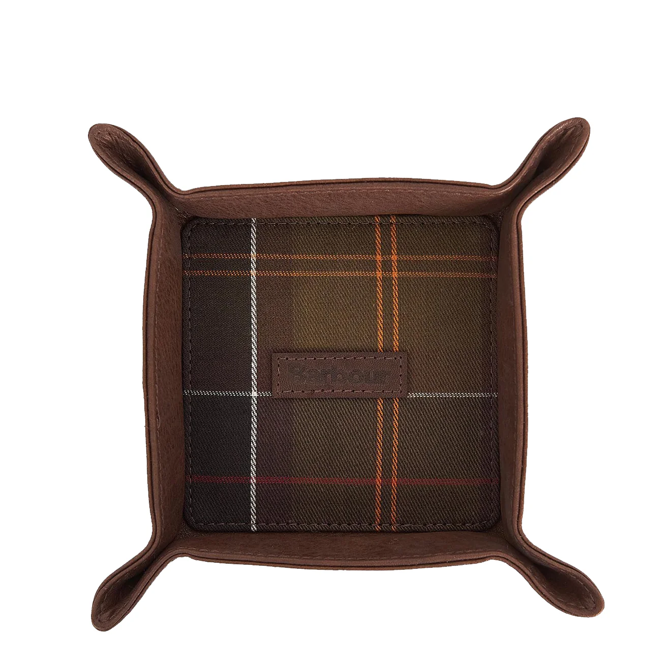 Barbour Leather Valet Tray and Card Holder Gift Set Classic Tartan / Brown - Image 5