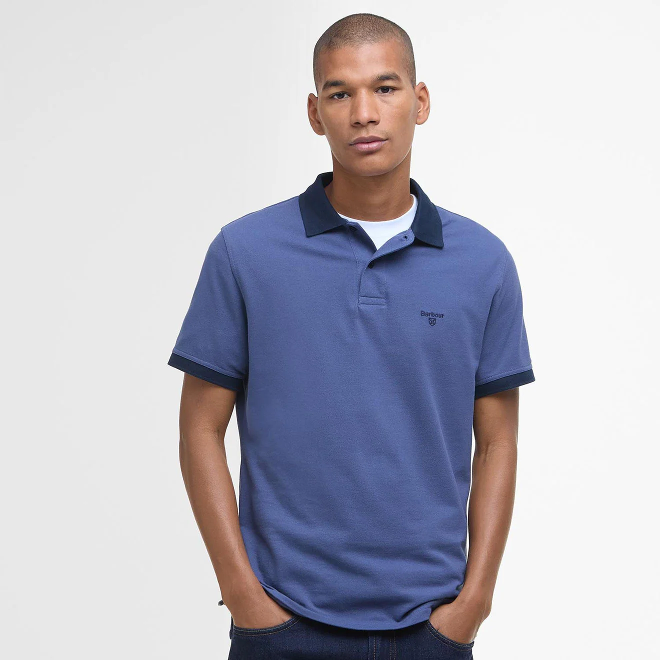 Barbour Lynmouth Tipped Tailored Fit Polo Shirt Oceana - Image 2