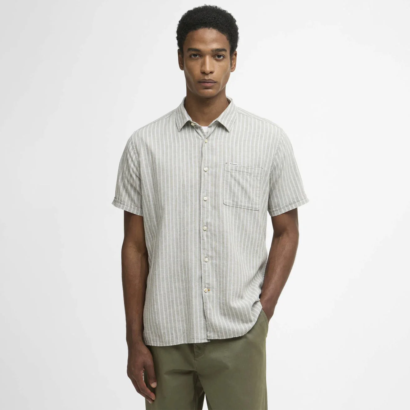 Barbour Nelson Striped Summer Fit Shirt Bleached Olive - Image 2