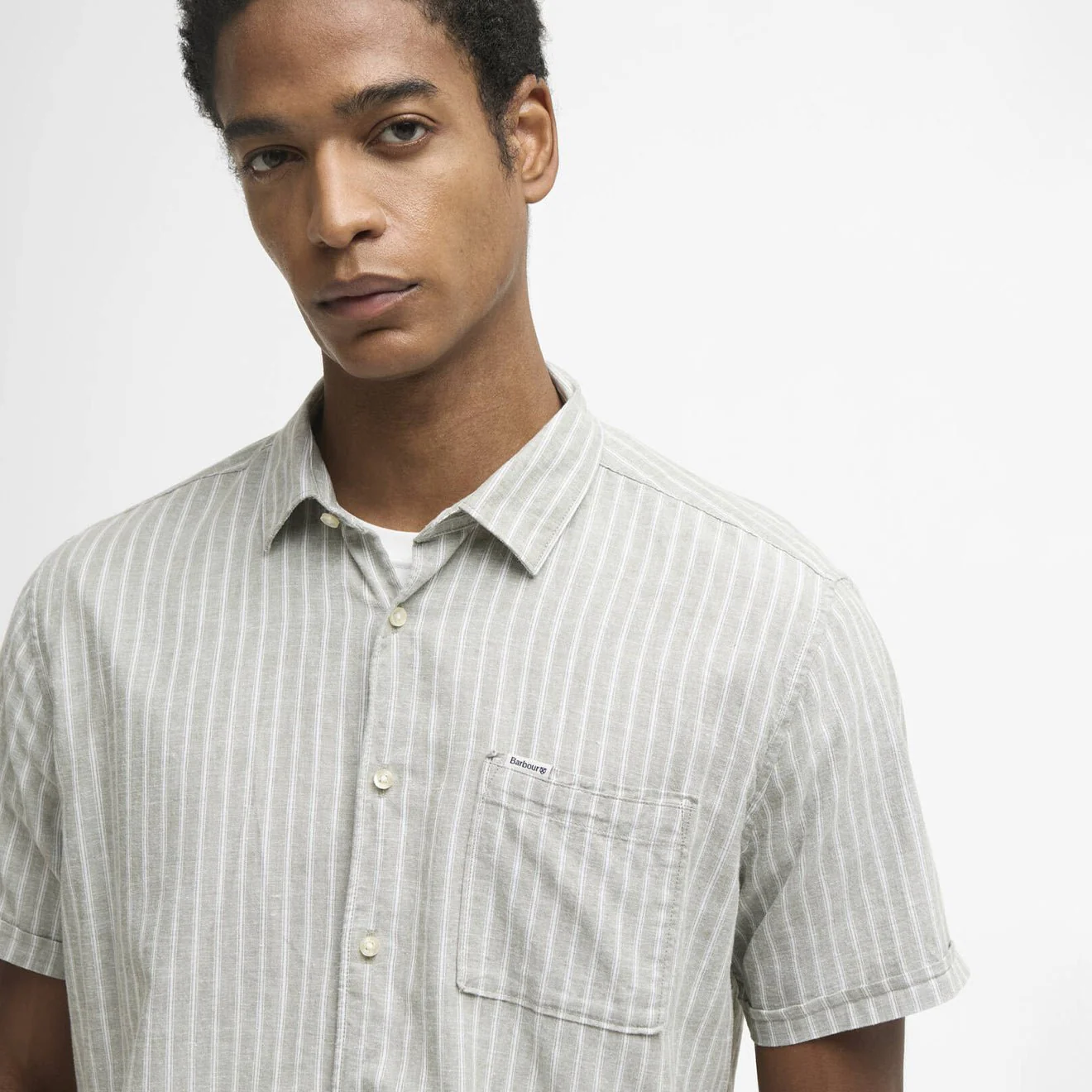 Barbour Nelson Striped Summer Fit Shirt Bleached Olive - Image 4