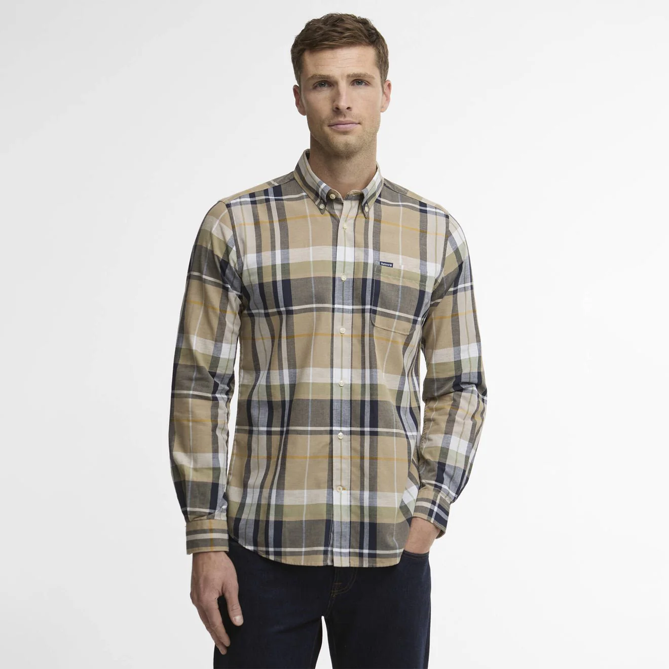 Barbour Newbridge Checked Tailored L/S Shirt Stone - Image 2