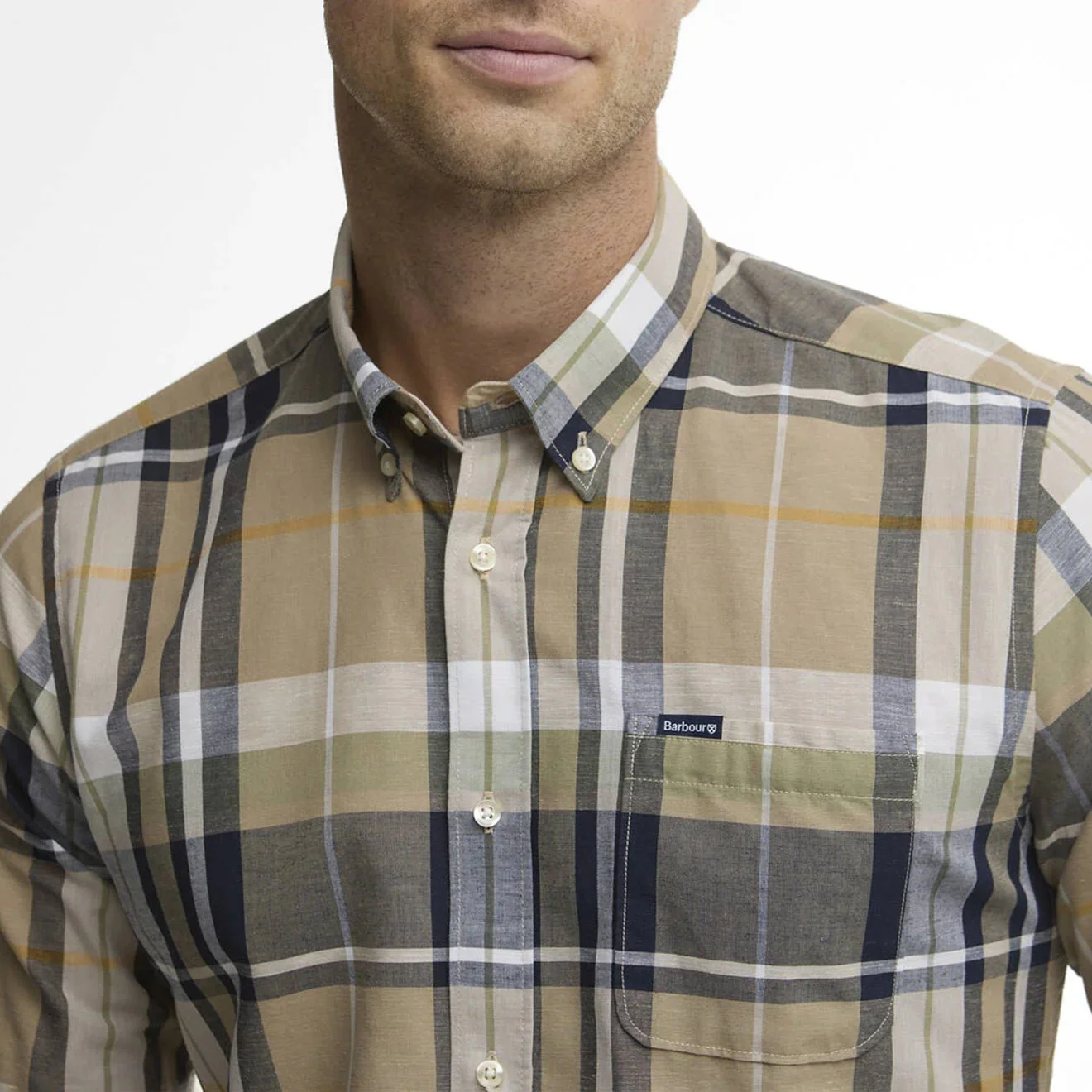 Barbour Newbridge Checked Tailored L/S Shirt Stone - Image 4