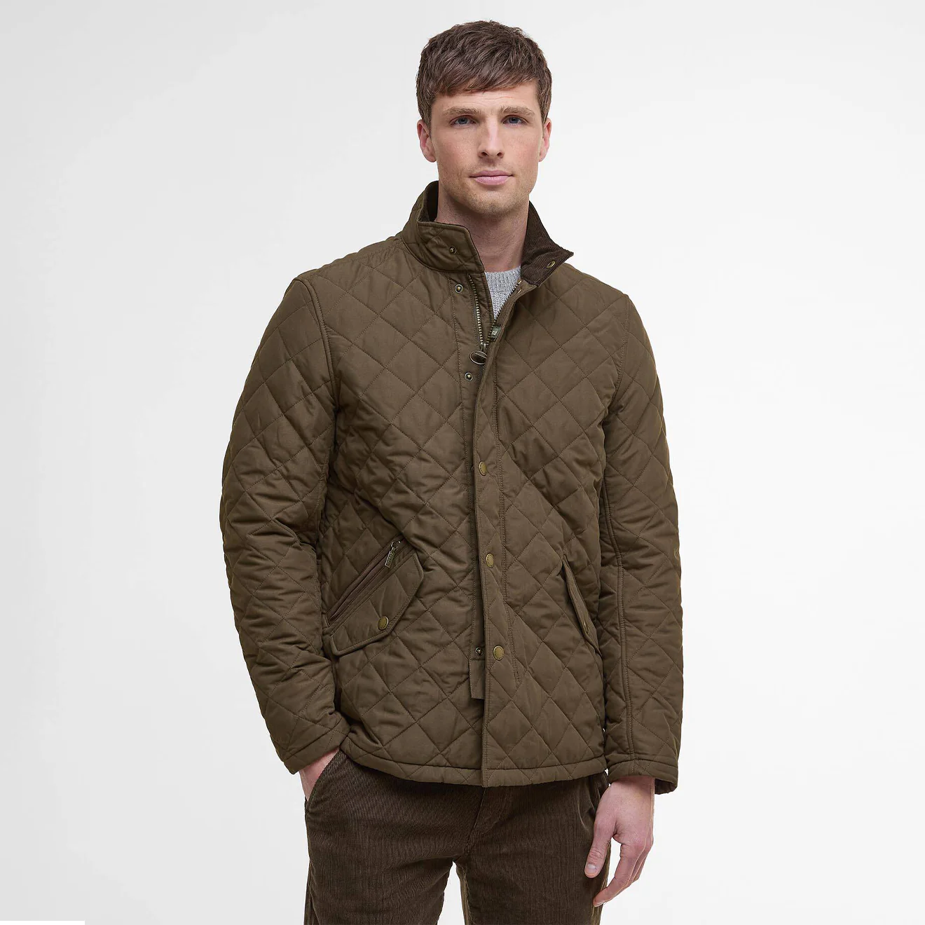 Barbour Shoveler Quilted Jacket Dark Olive - Image 2