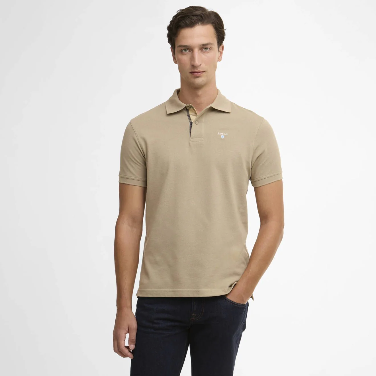 Barbour Tartan Pique Polo Shirt Washed Stone / Dress - Image 2