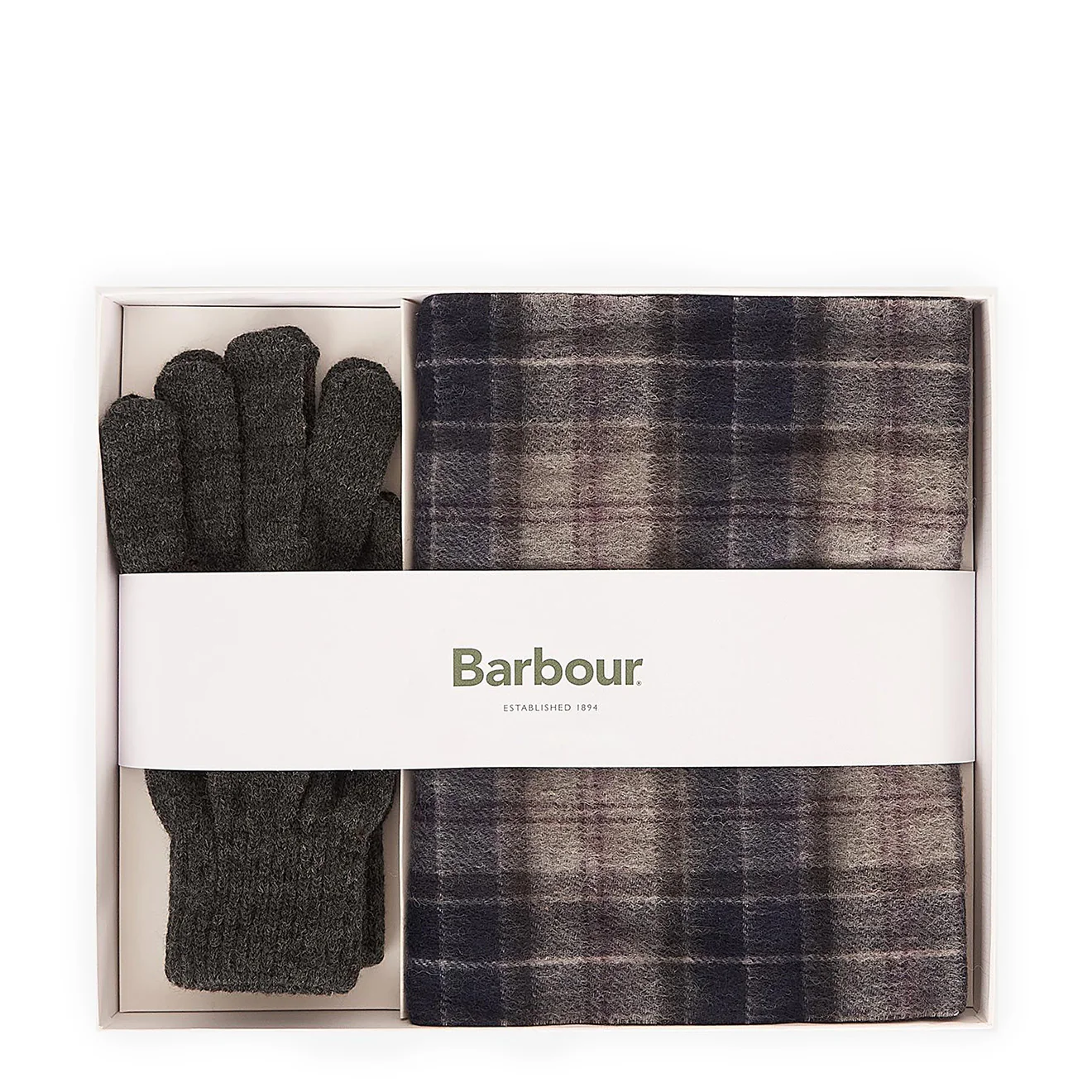 Barbour Tartan Scarf / Gloves Gift Set Classic Black Slate Tartan - Image 2