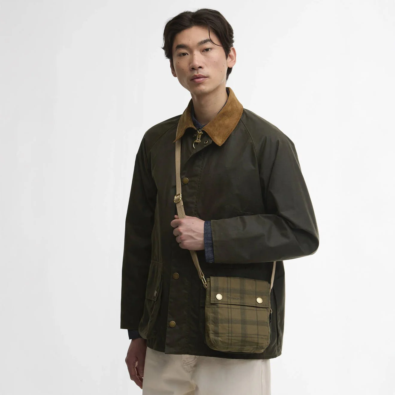 Barbour Transport Crossbody Bag Dusky Green Tartan - Image 4
