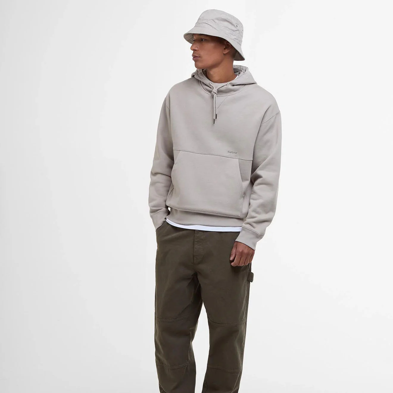 Barbour Yalding Hooded Sweatshirt Concrete - Image 4