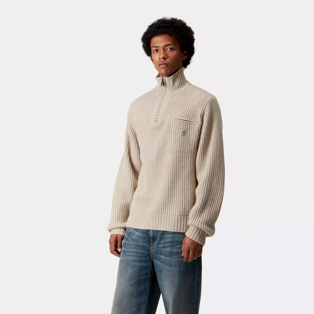 Carhartt WIP Detroit Half Zip Sweater Fleur De Sel - Image 3