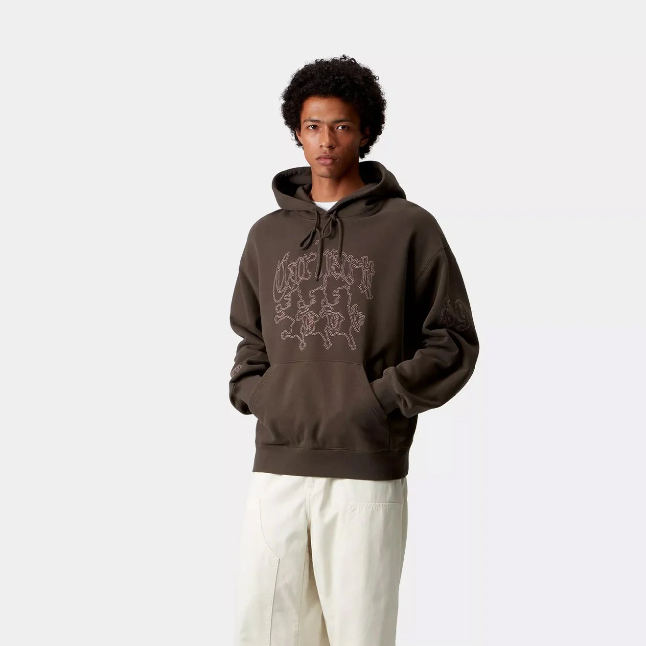 Carhartt WIP Hooded Hackwork Sweat Vitola / Glassy Pink - Image 3
