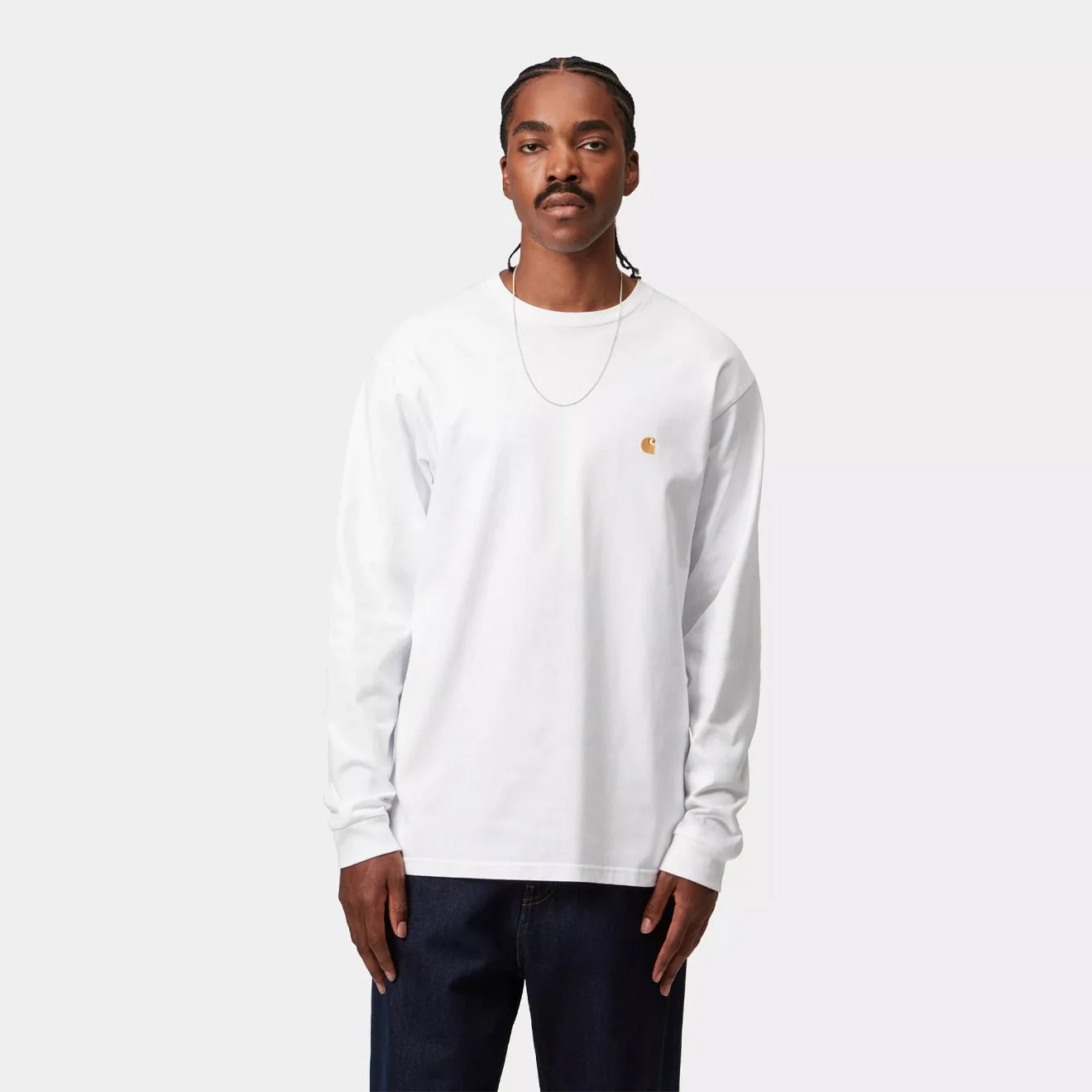 Carhartt WIP L/S Chase T-Shirt White / Gold - Image 2