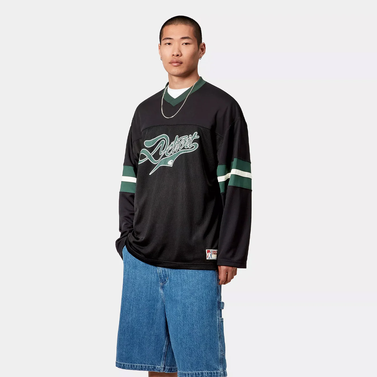 Carhartt WIP L/S Detroit Mesh T-Shirt Black / Conifer / Wax - Image 3
