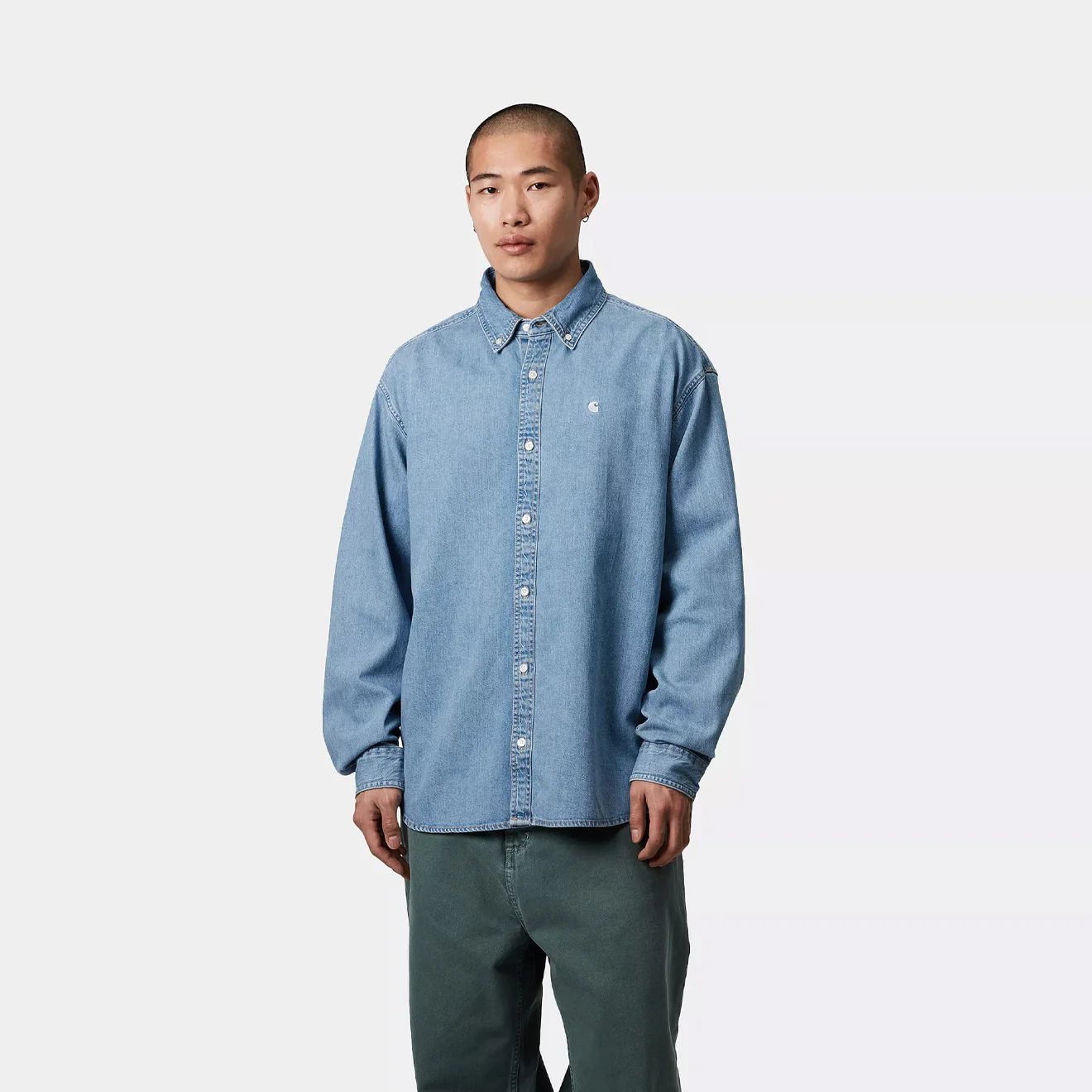 Carhartt WIP L/S Lucas Shirt Blue Bleached - Image 3