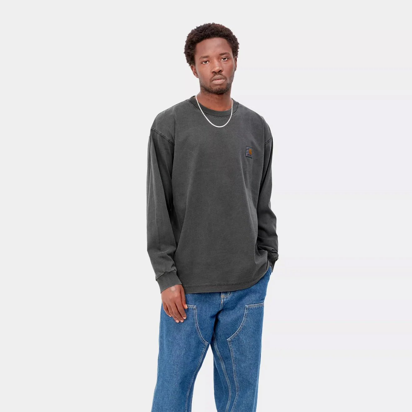 Carhartt WIP L/S Nelson T-Shirt Black Garment Dyed - Image 3