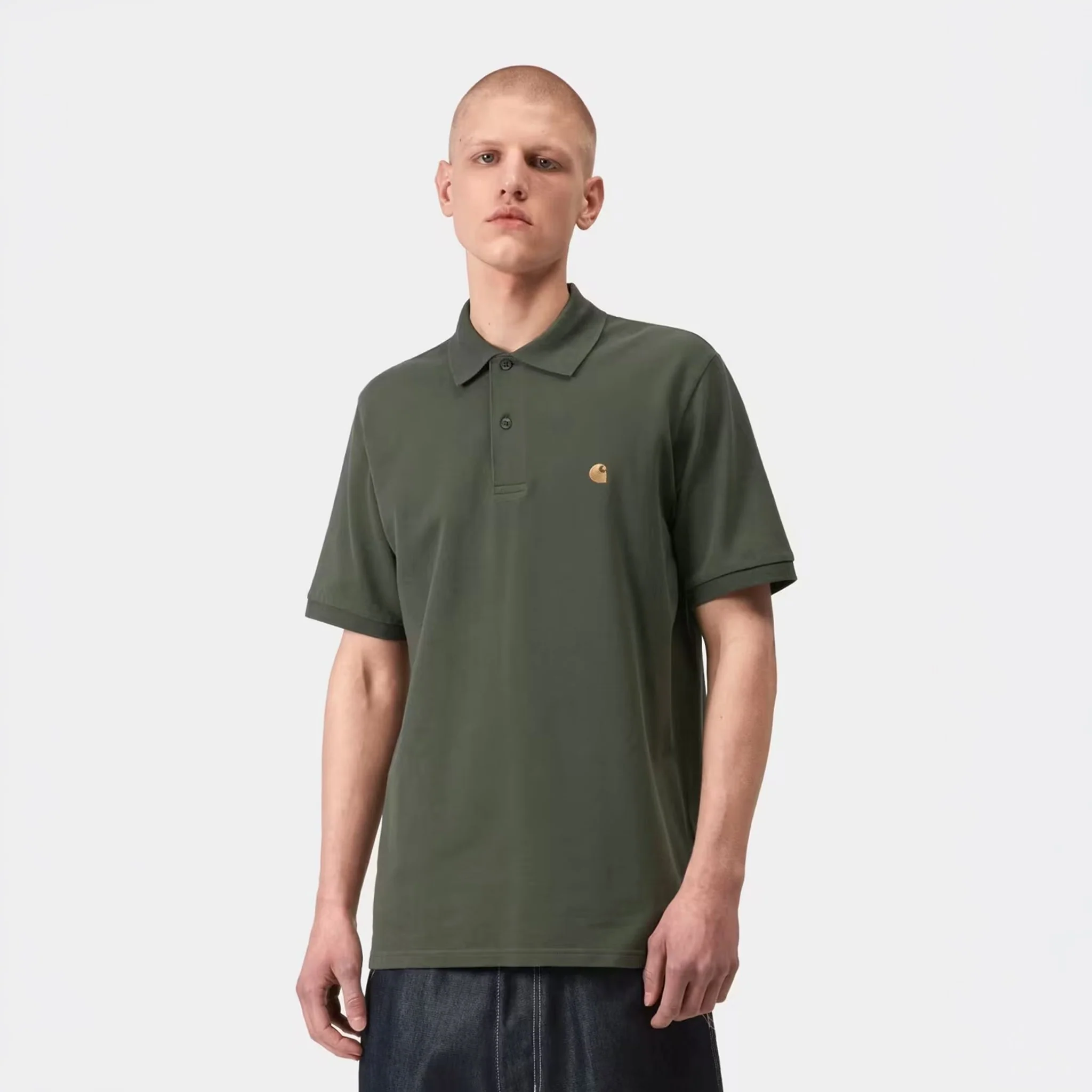 Carhartt WIP S/S Chase Pique Polo Grey Heather / Gold - Image 3