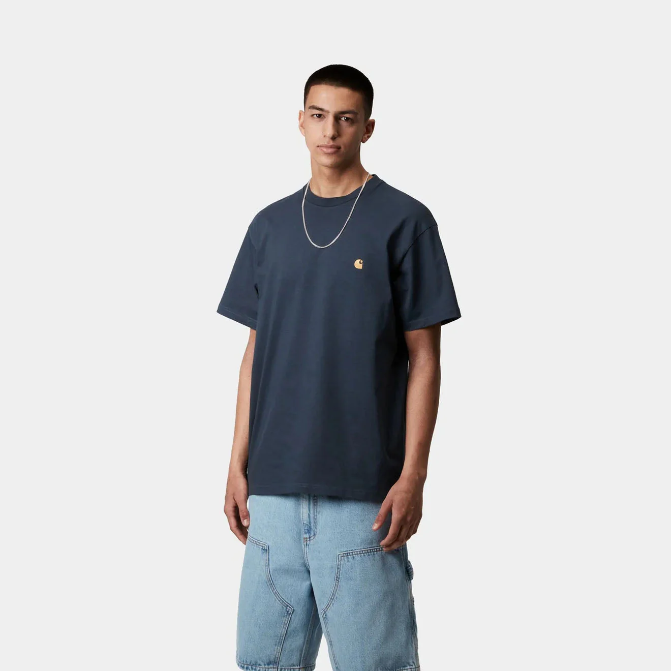 Carhartt WIP S/S Chase T-Shirt Dusky Blue / Gold - Image 3