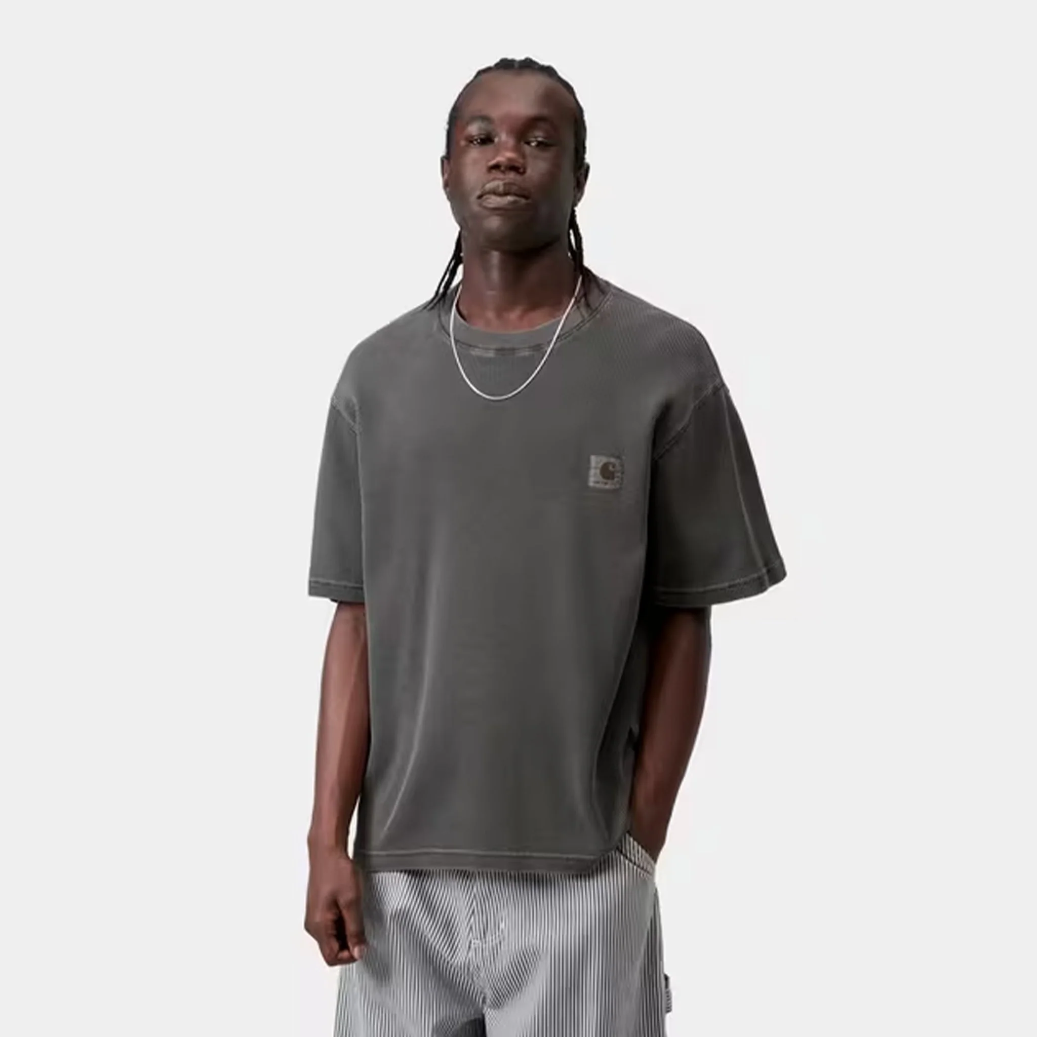 Carhartt WIP S/S Nelson Waffle T-Shirt Black Garment Dyed - Image 3