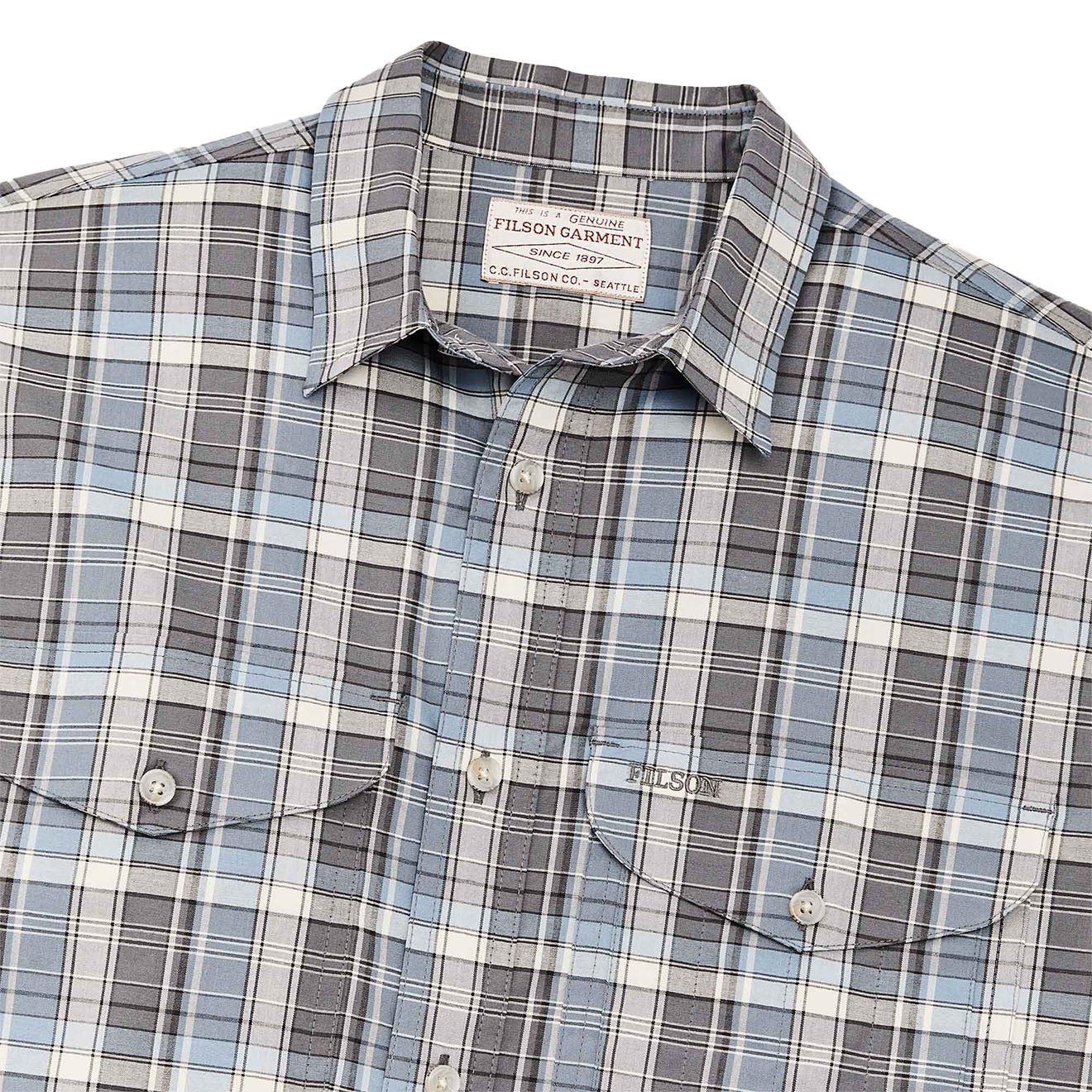 Filson Twin Lakes Short Sleeve Sport Shirt Gray / Blue / Cream - Image 3