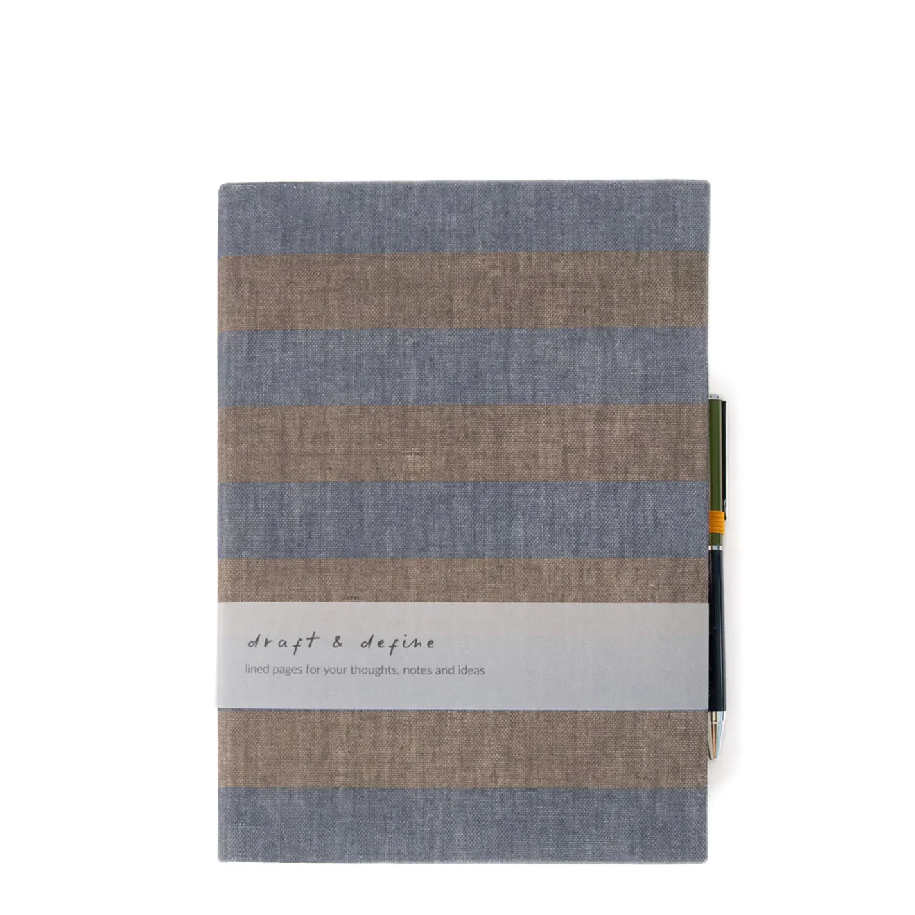 Caroline Gardner Casebound Notebook With Pen Blue / Grey Stripe