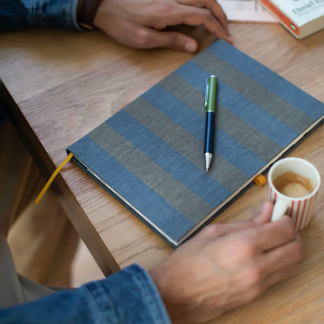 Caroline Gardner Casebound Notebook With Pen Blue / Grey Stripe - Image 5