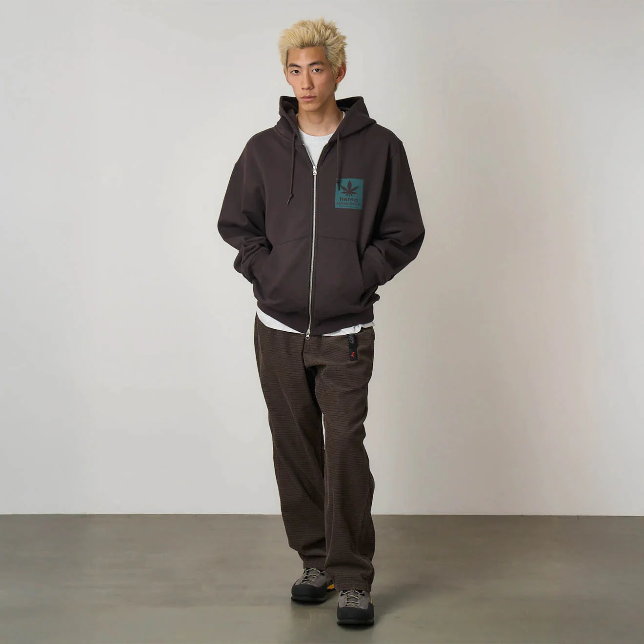Gramicci Hemp Zip Hooded Sweatshirt Deep Brown - Image 3