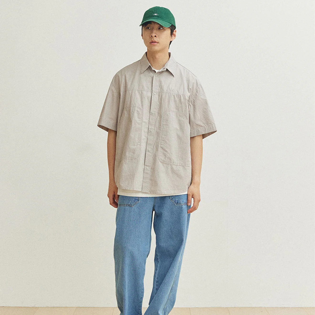 Kappy Cotton Snap Half Shirt Light Gray - Image 2