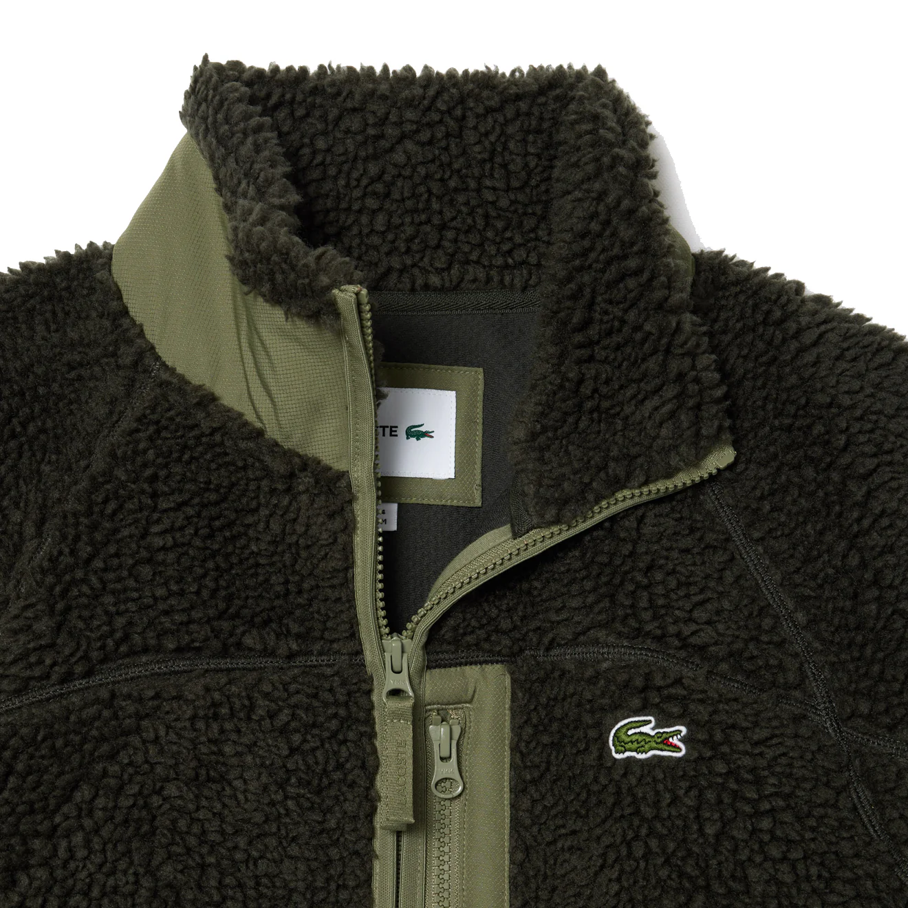 Lacoste Colourblock Fleece Zip-Up Jacket Khaki Green - Image 2