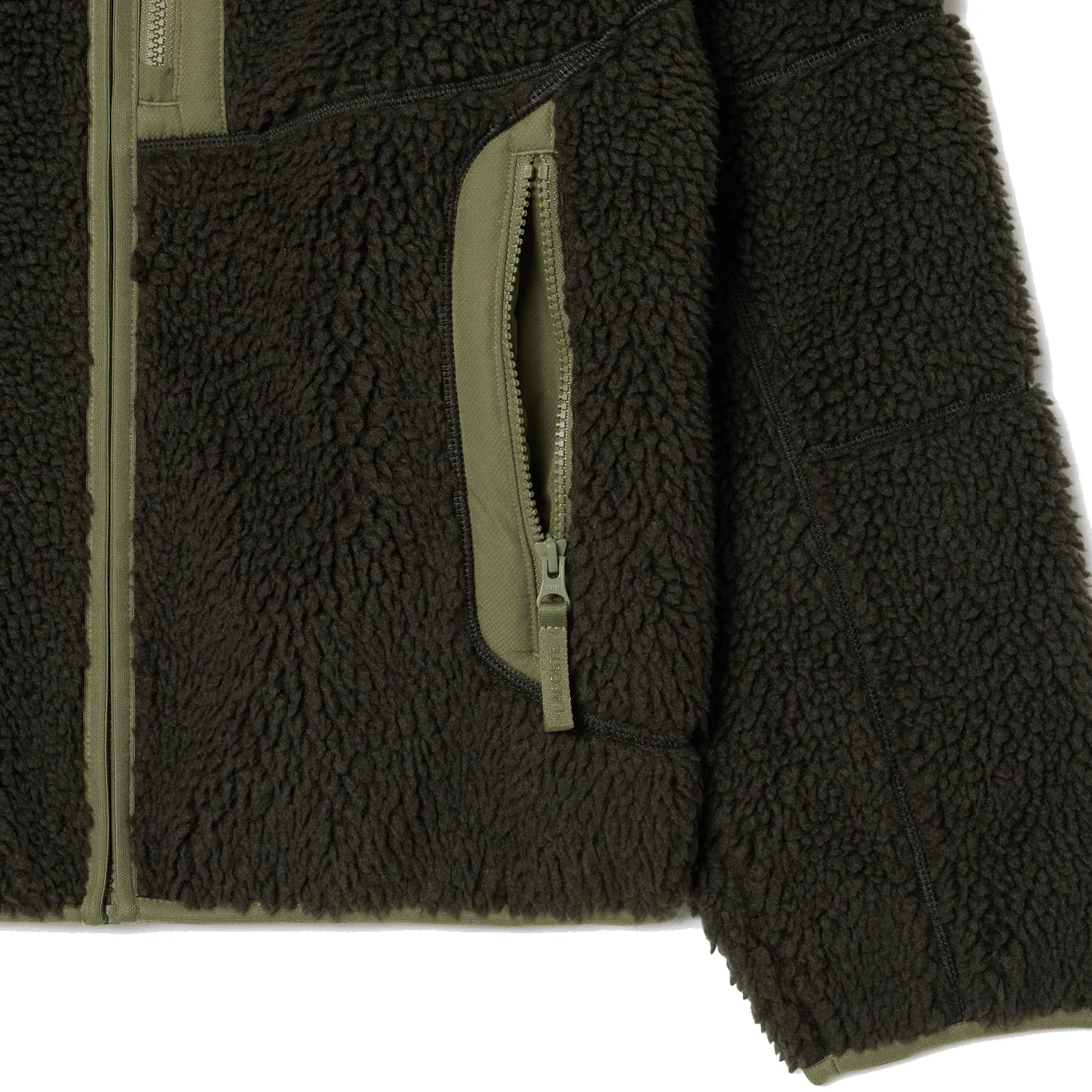 Lacoste Colourblock Fleece Zip-Up Jacket Khaki Green - Image 3
