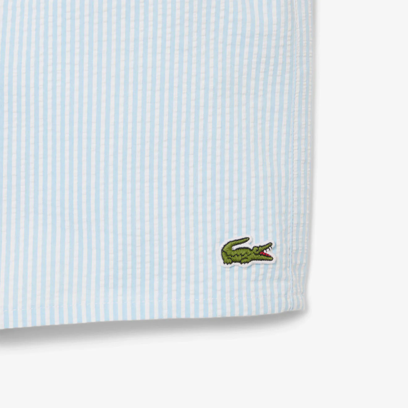 Lacoste Mid Length Striped Textured Swim Trunks White/Light Blue - Image 2