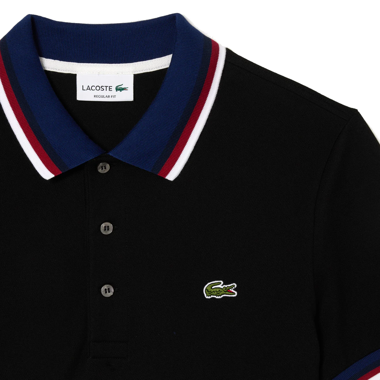 Lacoste Regular Fit Cotton Pique Contrast Collar Polo Shirt Black - Image 2