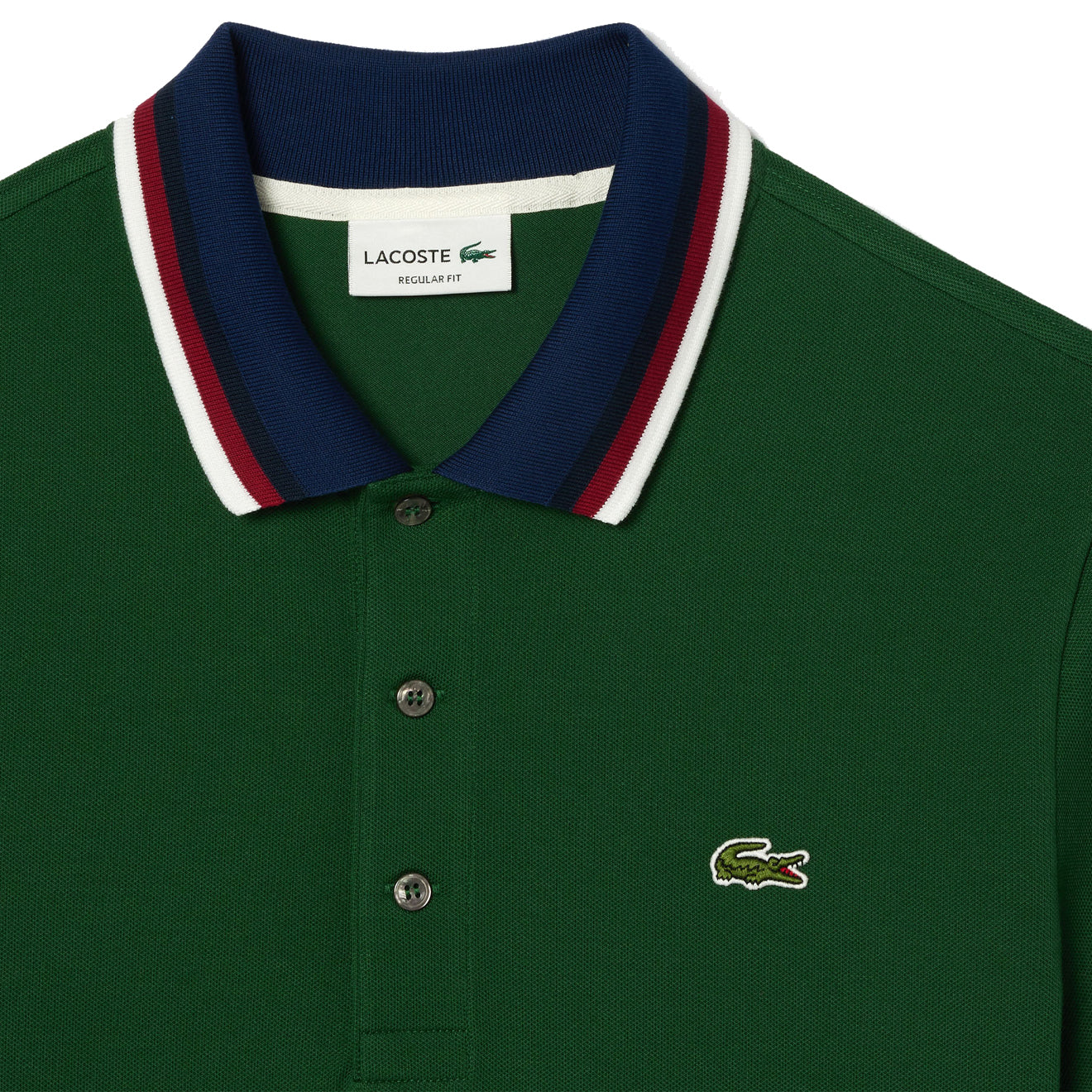 Lacoste Regular Fit Cotton Pique Contrast Collar Polo Shirt Pine Green - Image 2