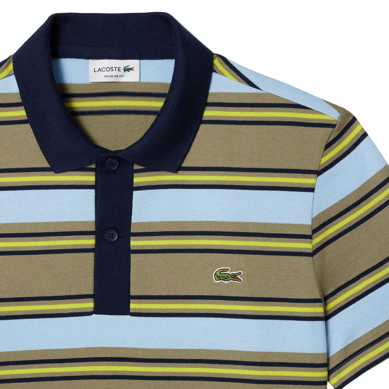 Lacoste Regular Fit Striped Cotton Polo Shirt Khaki Green / Blue - Image 2